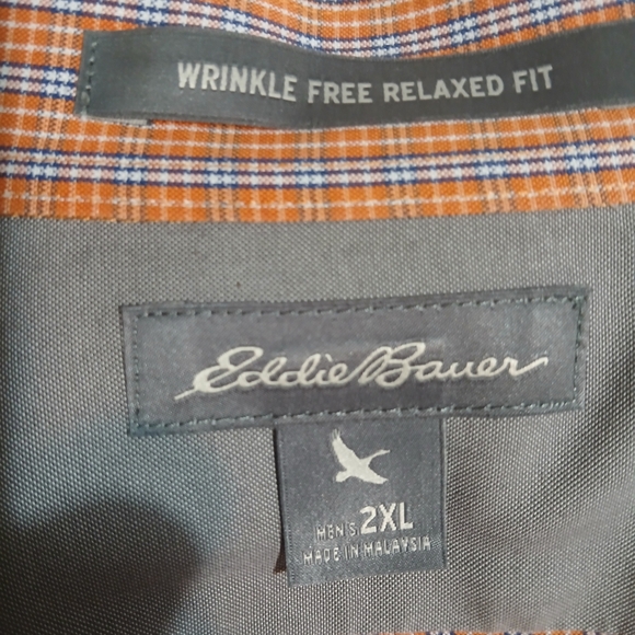 Eddie Bauer Orange and Blue Striped Men's Shirt - Picture 2 of 4